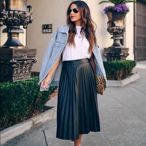 VICI Collection Faux Leather Pleated Midi Skirt